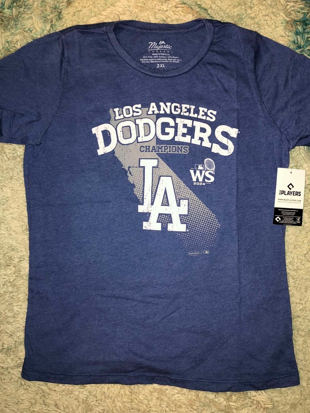 Majestic Los Angeles Dodgers World Series Champions Blue T-Shirt 2XL